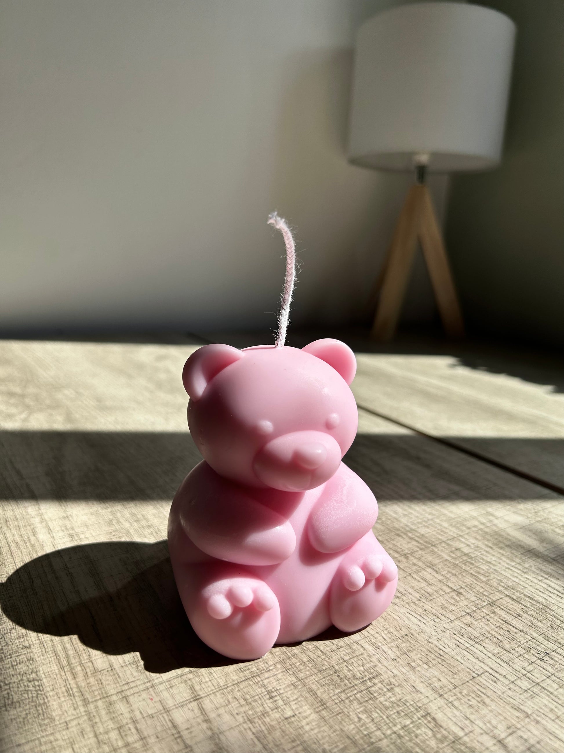 bear candle, colour pink 